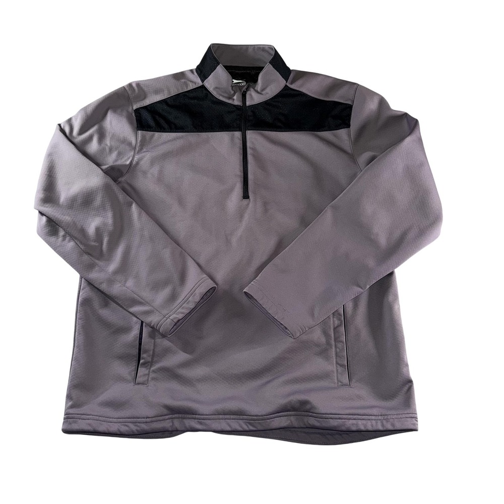 Slazenger Golf Pullover Mens Large Gray Black 1/4 Zip‎ Mock Neck Long Sleeve